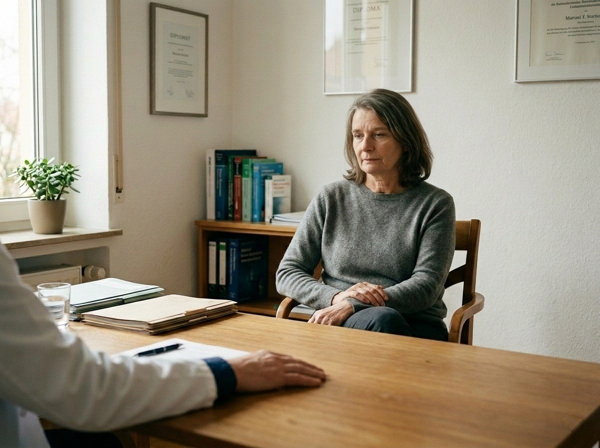 Eine Patientin im ruhigen Gespräch mit ihrer Ärztin