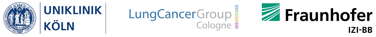 Logos von Uniklinik Köln, LungCancerGroup Cologne und Fraunhofer IZI-BB